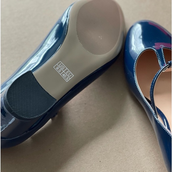 Navy Patent Mary Jane T-strap Low Heels - Picture 9 of 11